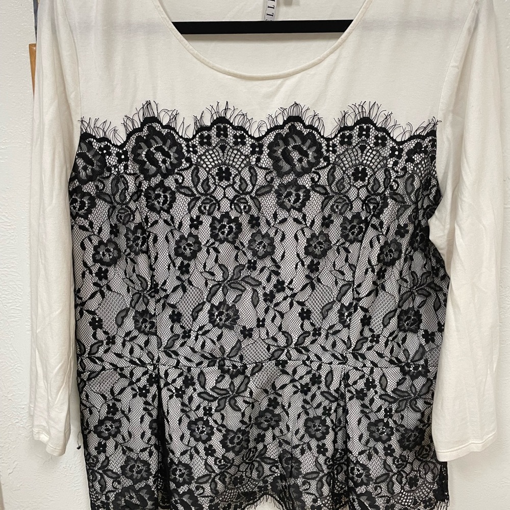 White and Black lace blouse and black tulle skirt